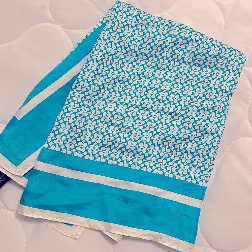 White and blue/ teal scarf